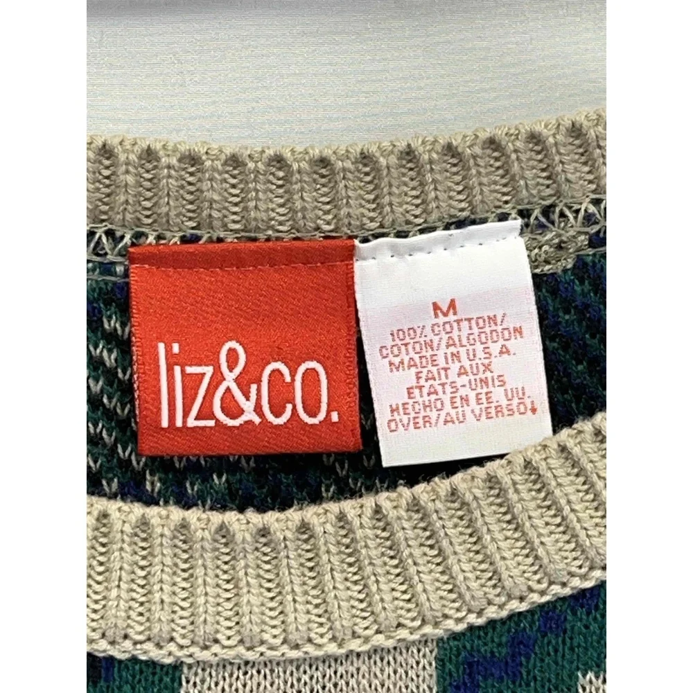 Vintage Liz & Co Cotton Womens Multicolor Floral Roses Knit Crewneck Sweater Med - Picture 3 of 12